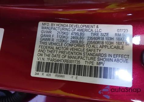 2024 Honda Cr-V Ex-L Awd from USA, damaged, VIN 7FARS4H7XRE001735